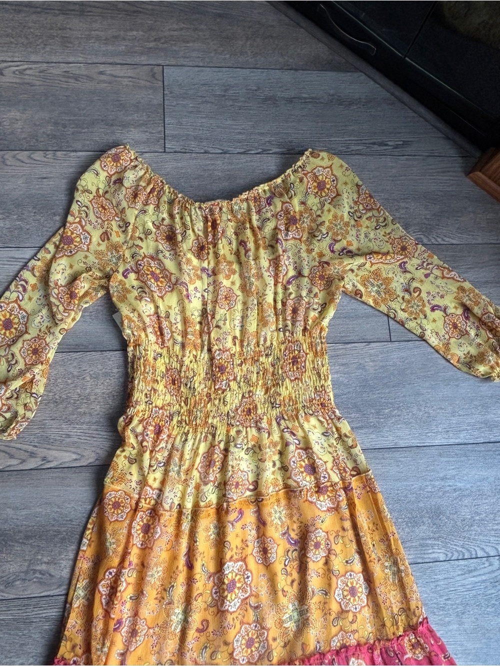 NWT Fig And Flower Boho Tiered Orange Yellow Red Maxi Dress Sz Large - Picture 14 of 14